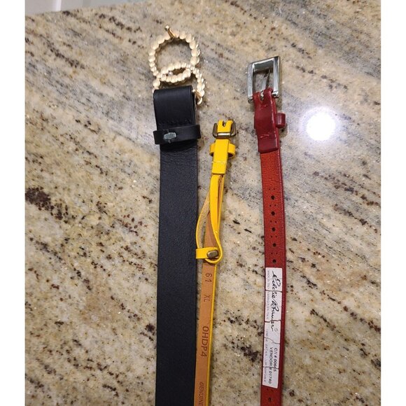 Lot of 3 Eddie Bauer Fasolo Leather Belts Faux Pearl Buckle Size XL Red Yellow - Picture 4 of 10